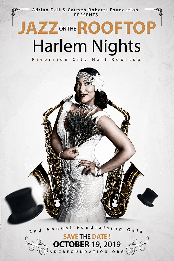 Logo for Jazz on the Rooftop - Harlem Nights Event hosting by Adrian Dell and Carmen Roberts Foundation