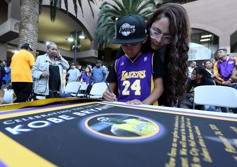 Kobe Bryant Fans Gather in Downtown Riverside to Honor the Late Lakers Legend